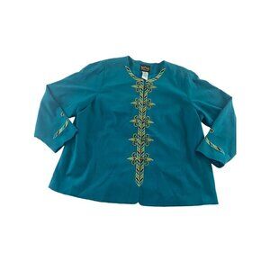 Bob Mackie Women's Wearble Art Turquoise Embroidered Evening Jacket - 2XL